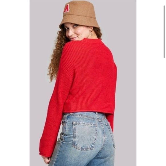 Wild fable red cropped long sleeve sweater nwt - Picture 3 of 6